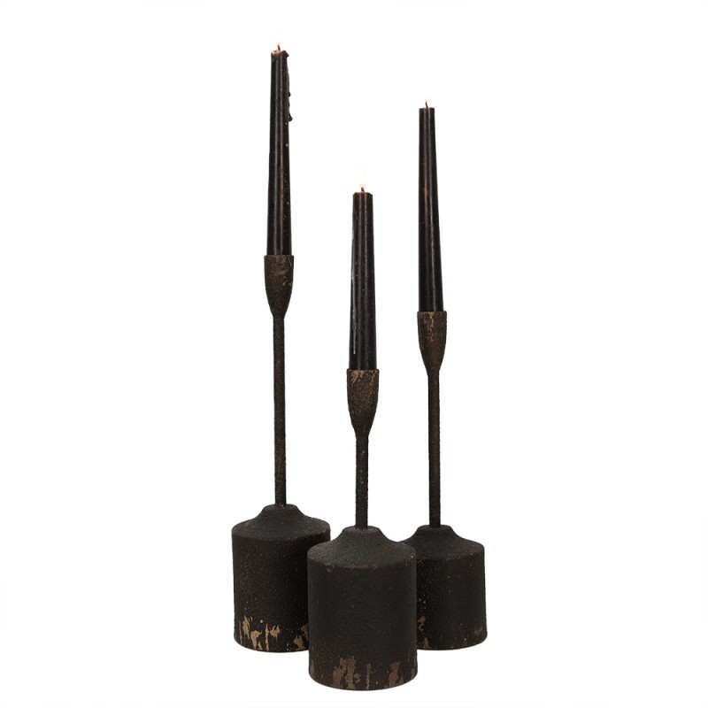 Clayre & Eef Candleholder set of 3 35/30/25 cm Black Iron