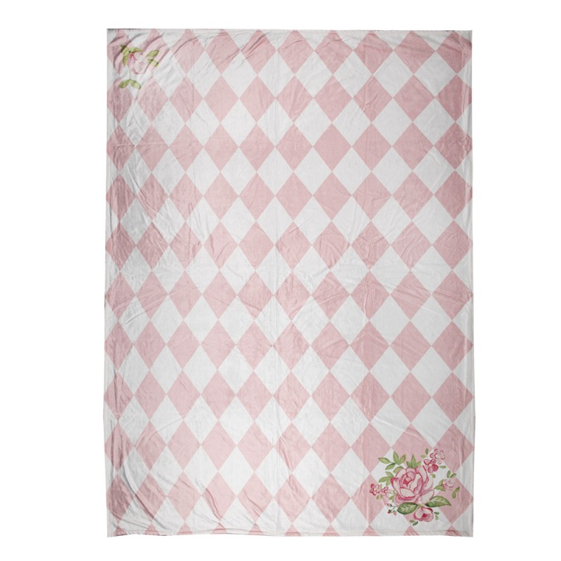 Clayre & Eef Throw Blanket 130x170 cm Pink White Polyester