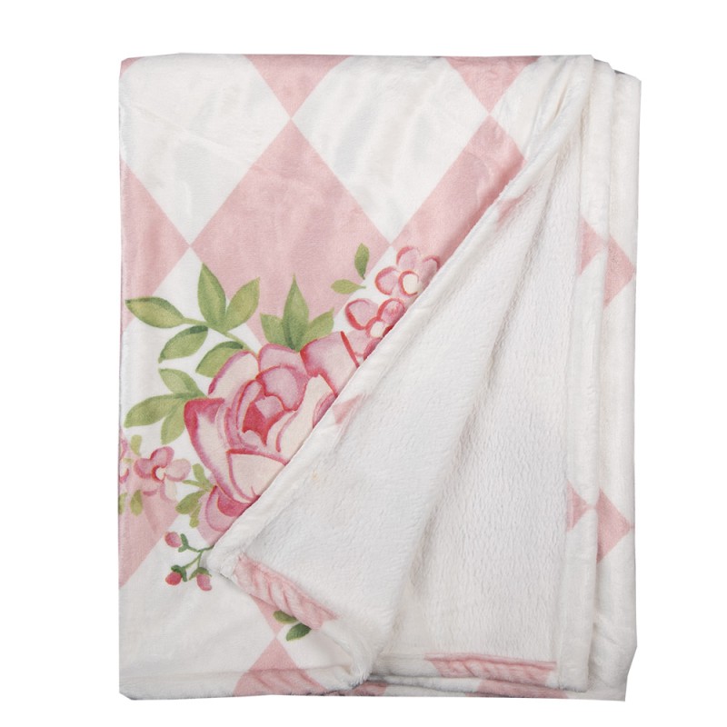 Clayre & Eef Throw Blanket 130x170 cm Pink White Polyester