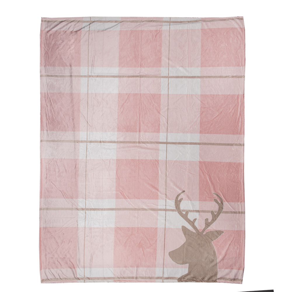 Clayre&Eef Plaid 130x170 cm Roze Wit Polyester Rendier afbeelding