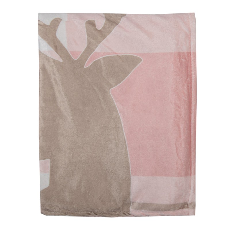 Clayre & Eef Throw Blanket 130x170 cm Pink White Polyester Reindeer