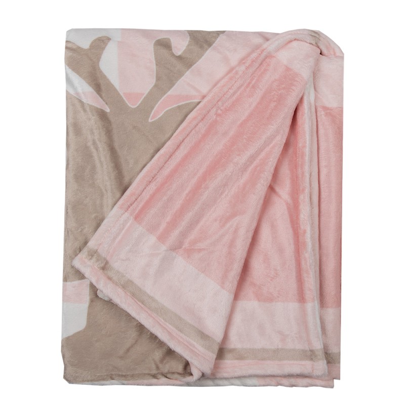 Clayre & Eef Throw Blanket 130x170 cm Pink White Polyester Reindeer