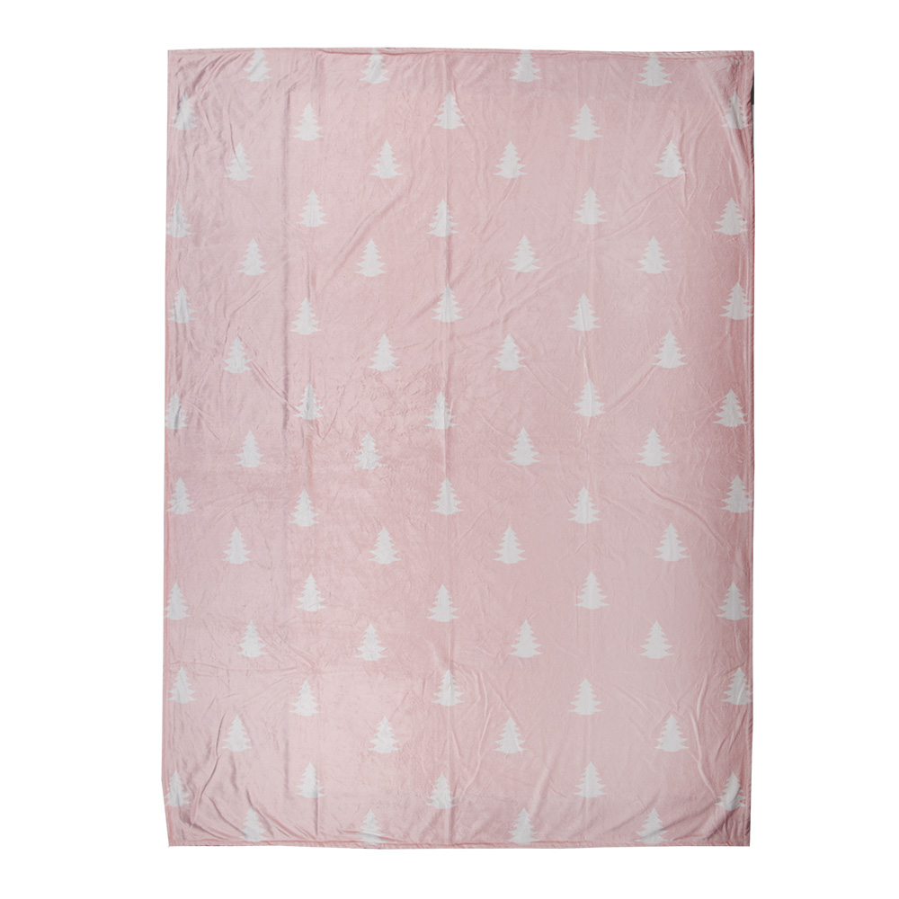 Clayre&Eef Plaid 130x170 cm Roze Wit Polyester Kerstbomen afbeelding