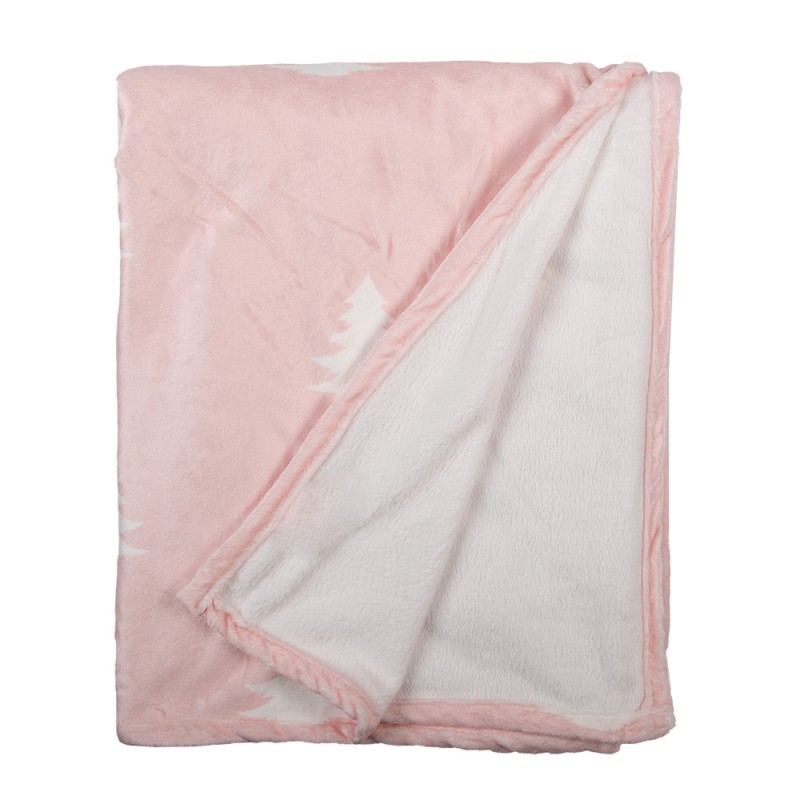 Clayre & Eef Throw Blanket 130x170 cm Pink White Polyester Christmas Trees