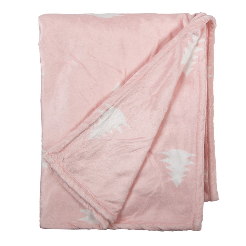 Clayre & Eef Throw Blanket 130x170 cm Pink White Polyester Christmas Trees