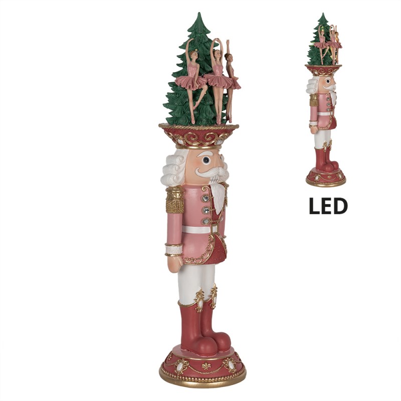 Clayre & Eef Décoration de Noël avec éclairage LED Casse-noisette 62 cm Rose Polyrésine