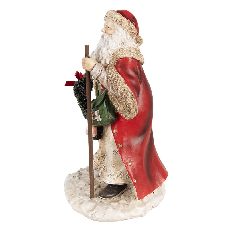 Clayre & Eef Decoratie Beeld Kerstman 25 cm Rood Beige Polyresin