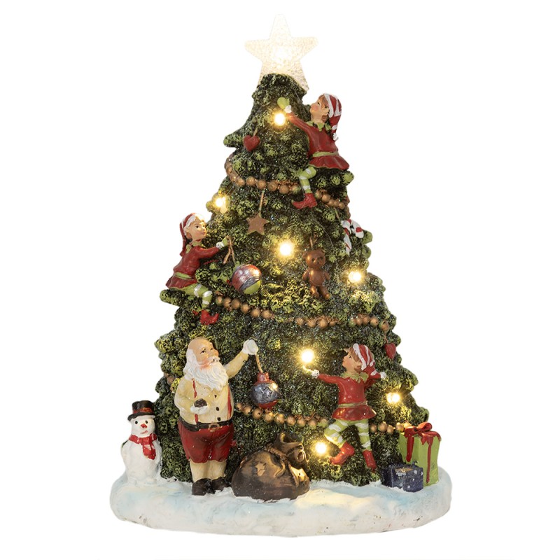 Clayre & Eef Décoration de Noël avec éclairage LED Sapin de Noël 26 cm Vert Polyrésine