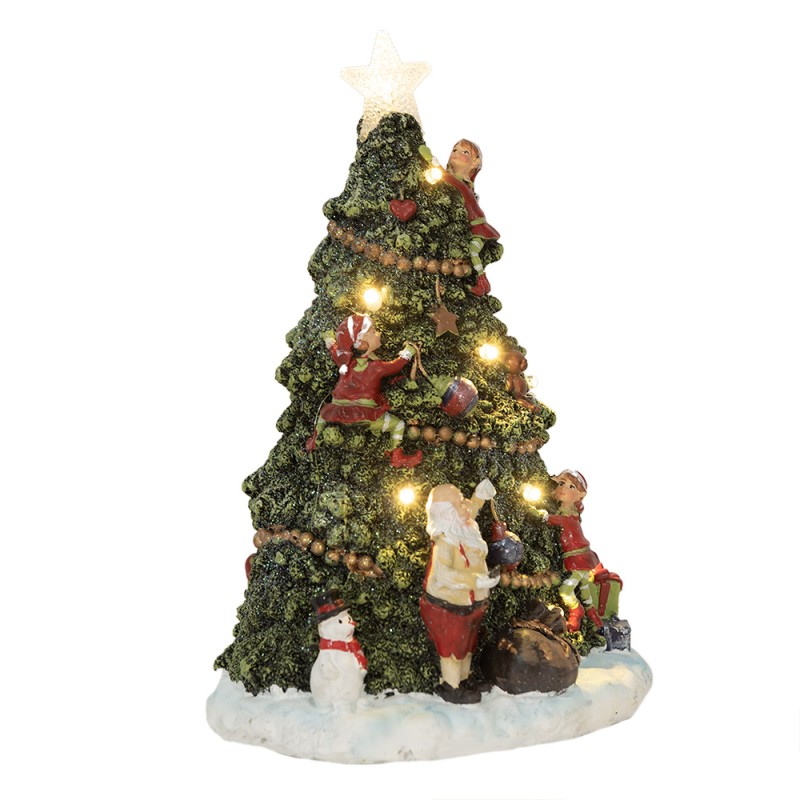 Clayre & Eef Weihnachtsdekoration mit LED-Beleuchtung Weihnachtsbaum 26 cm Grün Polyresin