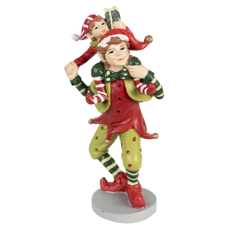 Clayre & Eef Weihnachtsdekorationsfigur Elf 19 cm Rot Grün Polyresin