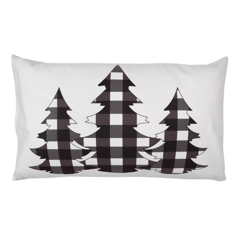 Clayre & Eef Cushion Cover 30x50 cm White Black Polyester Christmas Trees