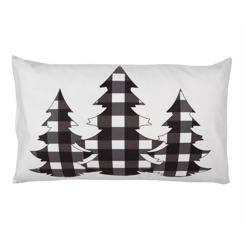 Clayre & Eef Housse de coussin 30x50 cm Blanc Noir Polyester Sapins de Noël