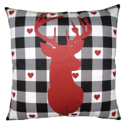 Clayre & Eef Housse de coussin 45x45 cm Rouge Noir Polyester Cerf