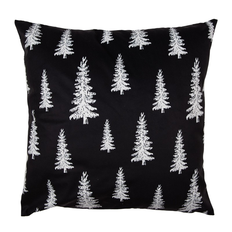 Clayre & Eef Kissenbezug 45x45 cm Schwarz Weiß Polyester Weihnachtsbäume