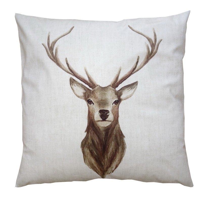 Clayre & Eef Housse de coussin 45x45 cm Beige Marron Polyester Cerf