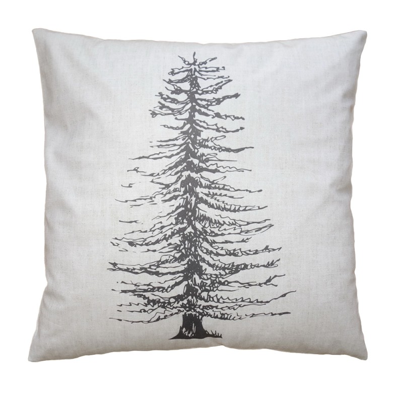 Clayre & Eef Cushion Cover 45x45 cm Beige Grey Polyester Pine Trees