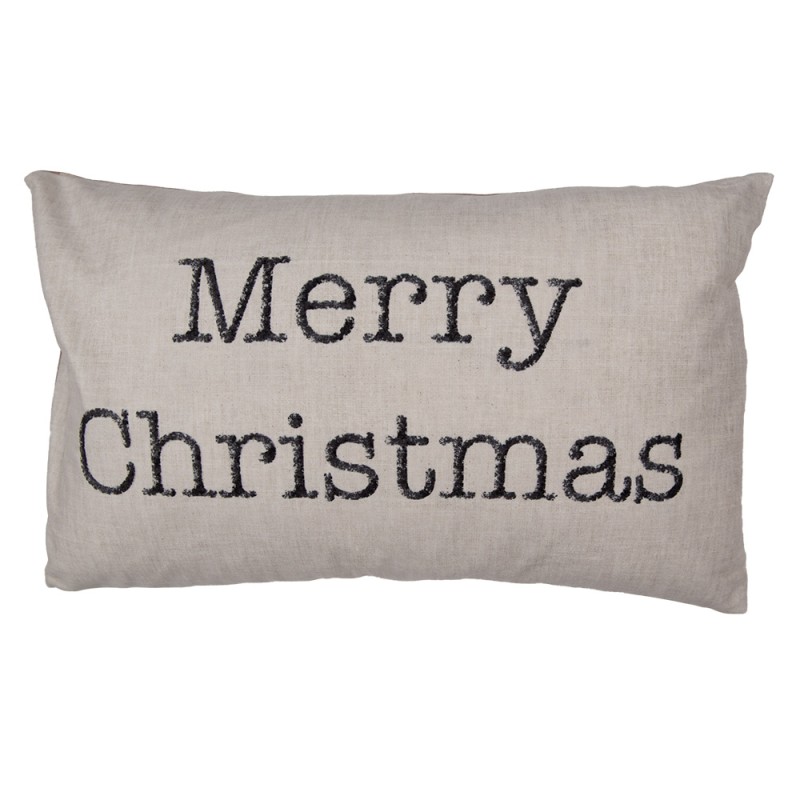 Clayre & Eef Kussenhoes  30x50 cm Beige Bruin Polyester Merry Christmas
