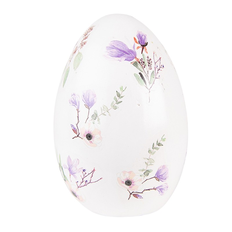 Clayre & Eef Dekorationsfigur Ei Ø 11x17 cm Weiß Violett Terrakotta Blumen