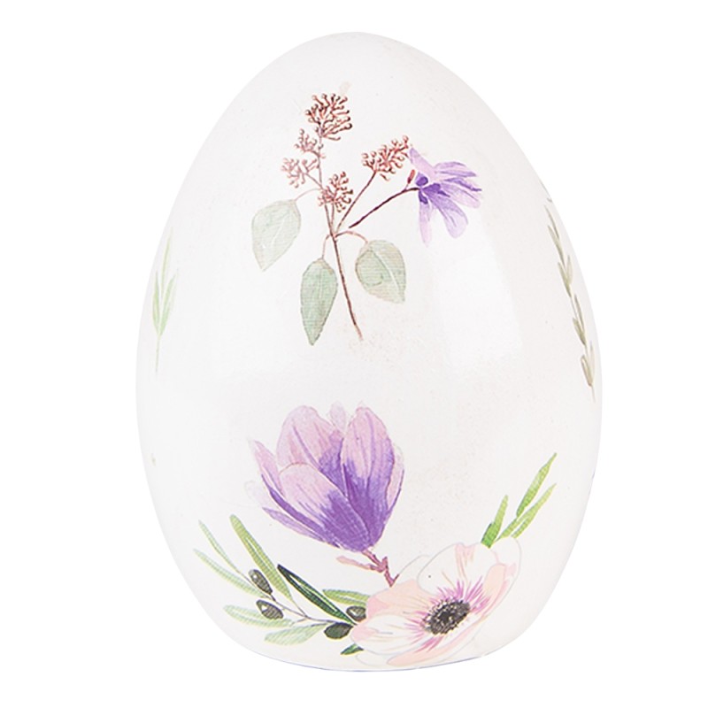 Clayre & Eef Decorative Figurine Egg Ø 7x10 cm White Purple Terracotta Flowers