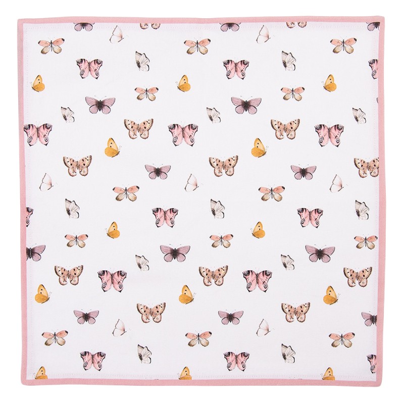 Clayre & Eef Napkins Cotton Set of 6 40x40 cm Beige Pink Cotton Butterflies