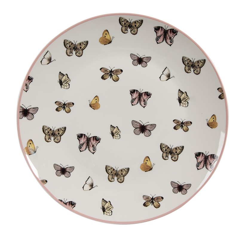 Clayre & Eef Breakfast Plate Ø 20 cm White Pink Porcelain Butterflies