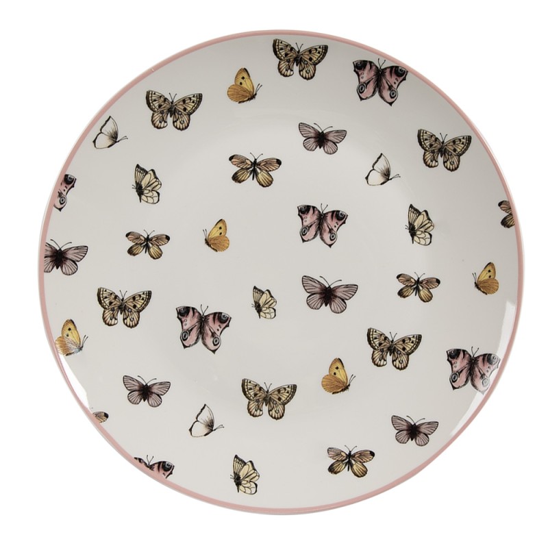 Clayre & Eef Assiette de petit déjeuner Ø 20 cm Blanc Rose Porcelaine Papillons