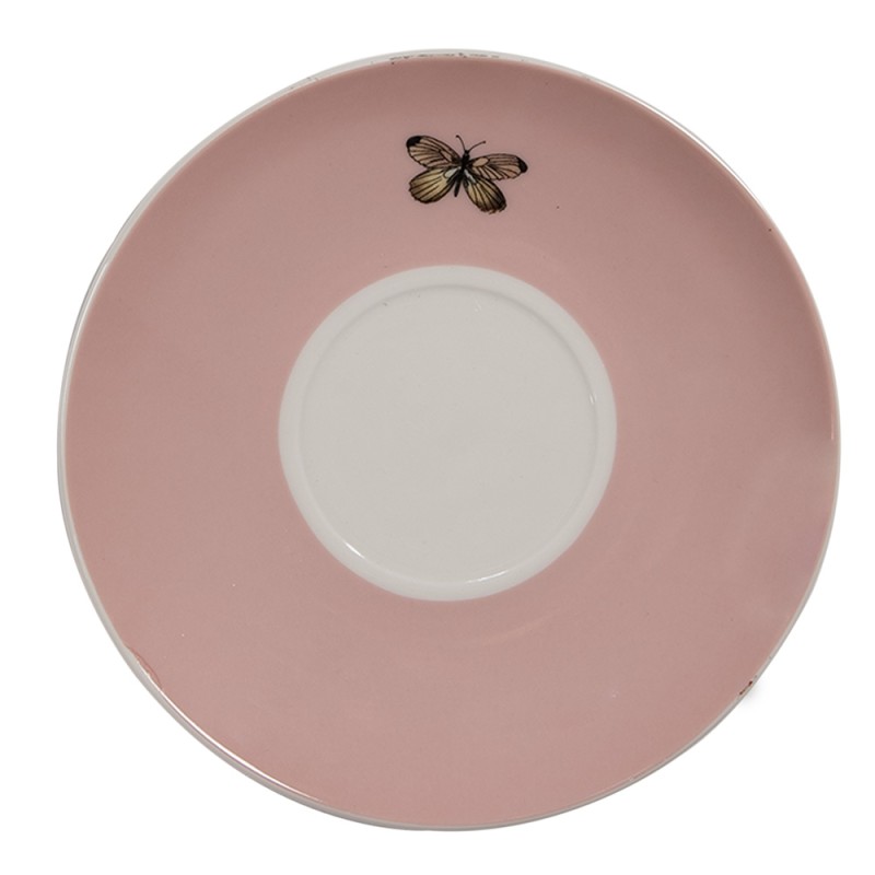 Clayre & Eef Cup and Saucer 200 ml White Pink Porcelain Butterflies