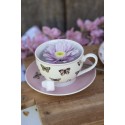 Clayre & Eef Cup and Saucer 200 ml White Pink Porcelain Butterflies