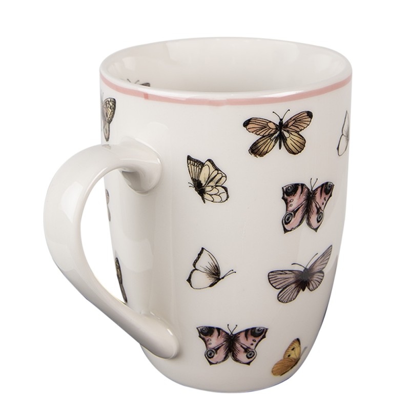 Clayre & Eef Tasse 350 ml Weiß Rosa Porzellan Schmetterlinge