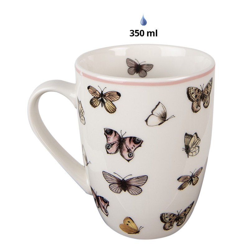 Clayre & Eef Mug 350 ml Blanc Rose Porcelaine Papillons