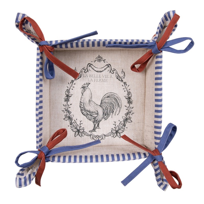 Clayre & Eef Bread Basket 35x35x8 cm Beige Cotton Square Rooster