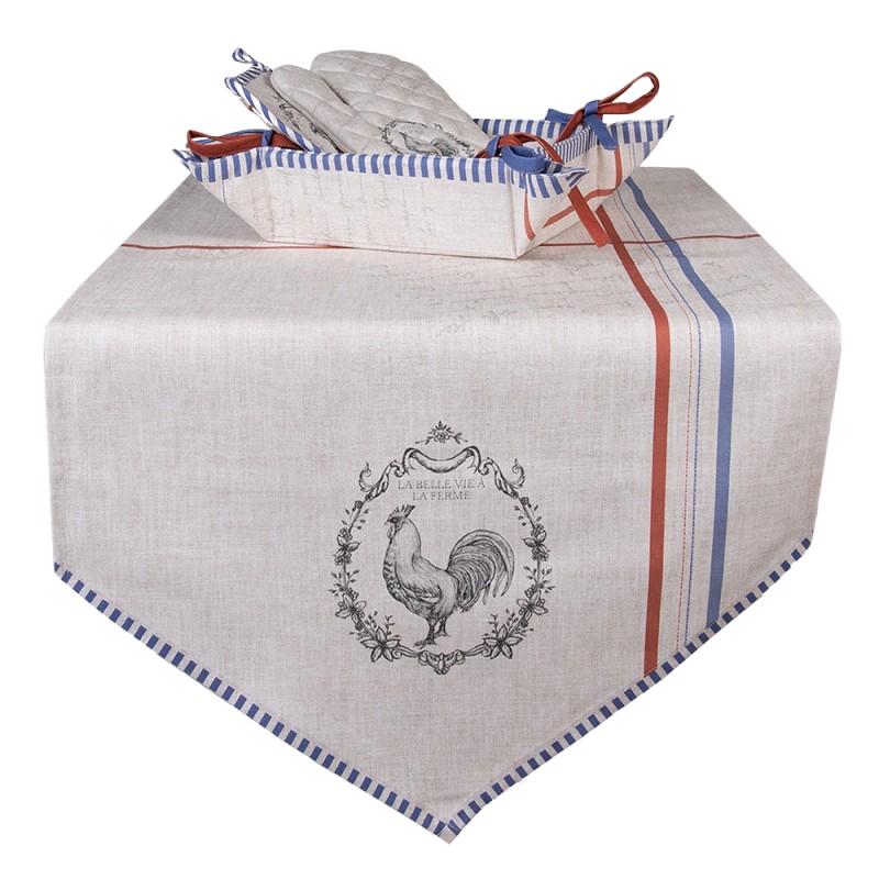 Clayre & Eef Bread Basket 35x35x8 cm Beige Cotton Square Rooster