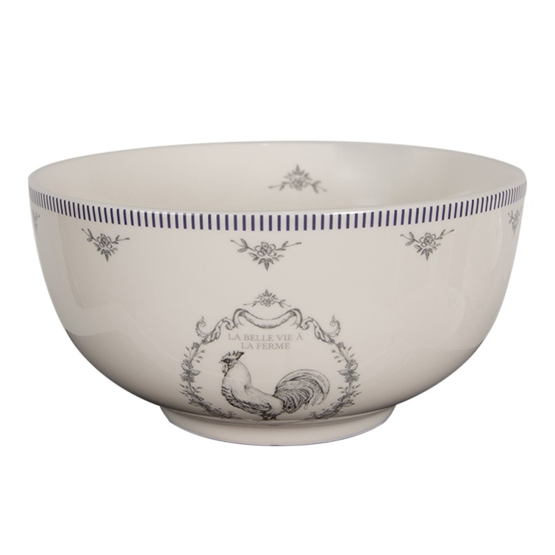 Clayre & Eef Bol à soupe 500 ml Blanc Gris Porcelaine Coq