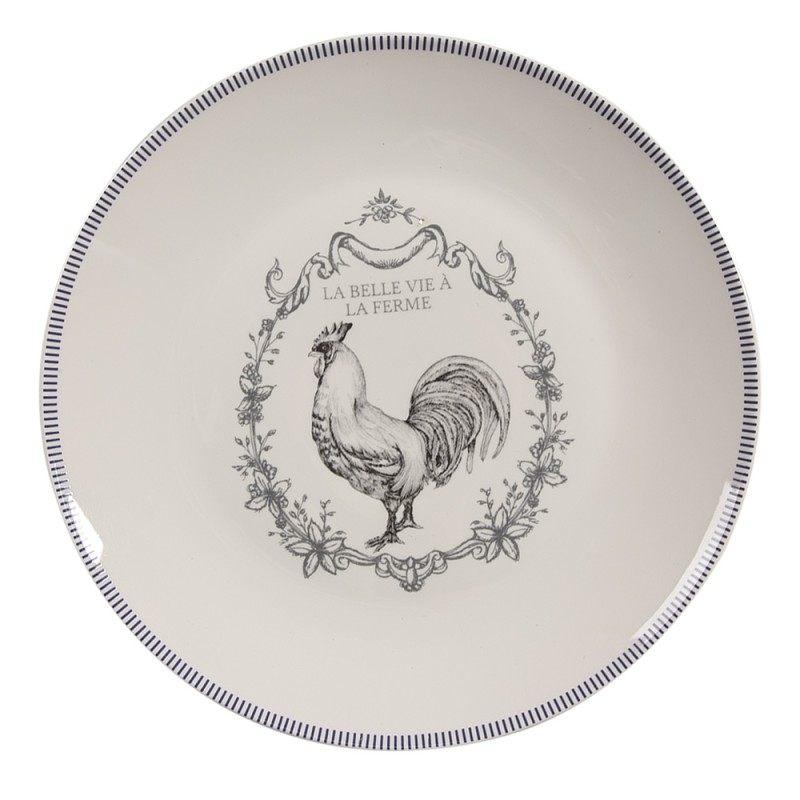 Clayre & Eef Assiette de petit déjeuner Ø 20 cm Blanc Gris Porcelaine Coq