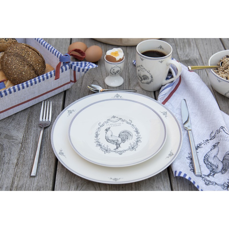 Clayre & Eef Breakfast Plate Ø 20 cm White Grey Porcelain Rooster