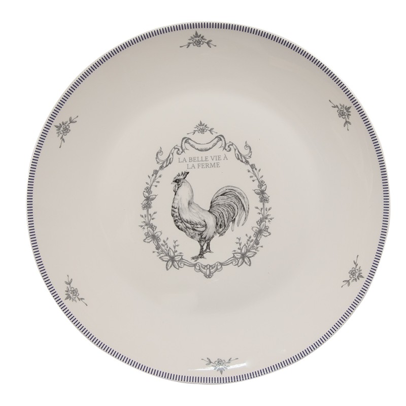 Clayre & Eef Dinner Plate Ø 26 cm White Grey Porcelain Rooster