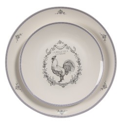 Clayre & Eef Speiseteller Ø 26 cm Weiß Grau Porzellan Hahn