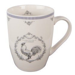 Clayre & Eef Mug 350 ml Blanc Gris Porcelaine Coq