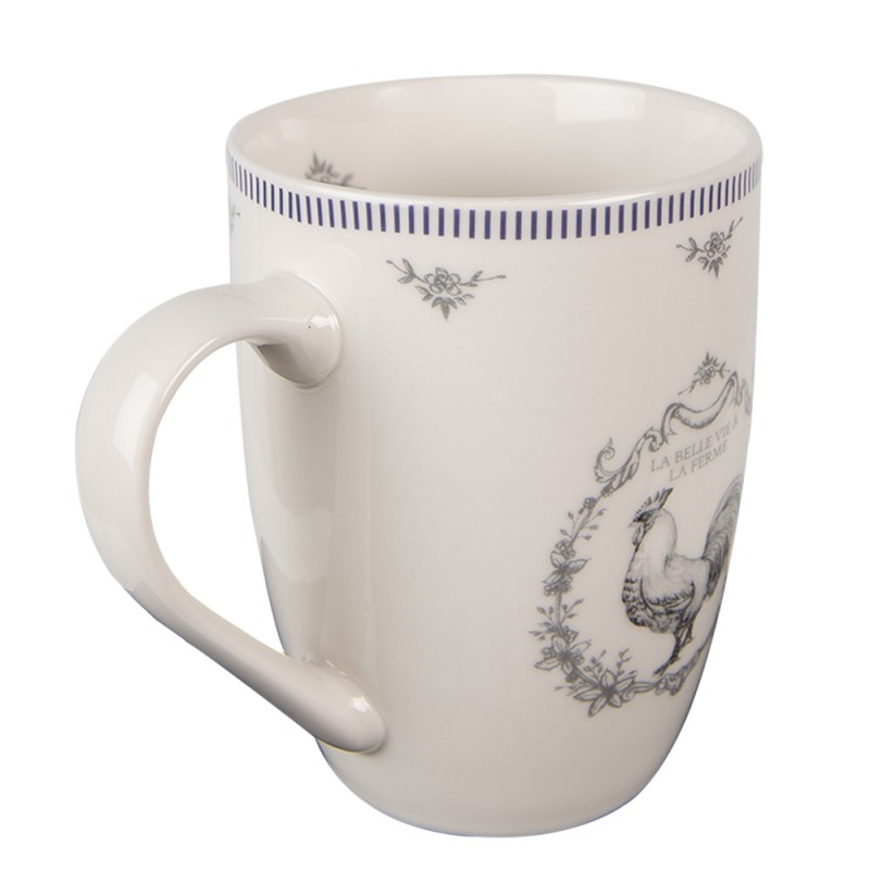 Clayre & Eef Mug 350 ml White Grey Porcelain Rooster