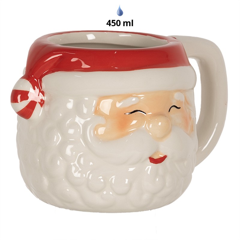 Clayre & Eef Tasse Weihnachtsmann 450 ml Weiß Rot Keramik