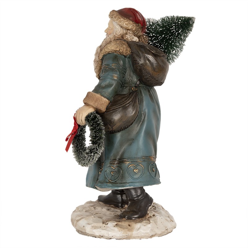 Clayre & Eef Statuetta decorativa di Natale Babbo Natale  25 cm Blu Poliresina