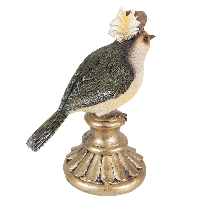 Clayre & Eef Figurine décorative Oiseau 17 cm Gris Polyrésine