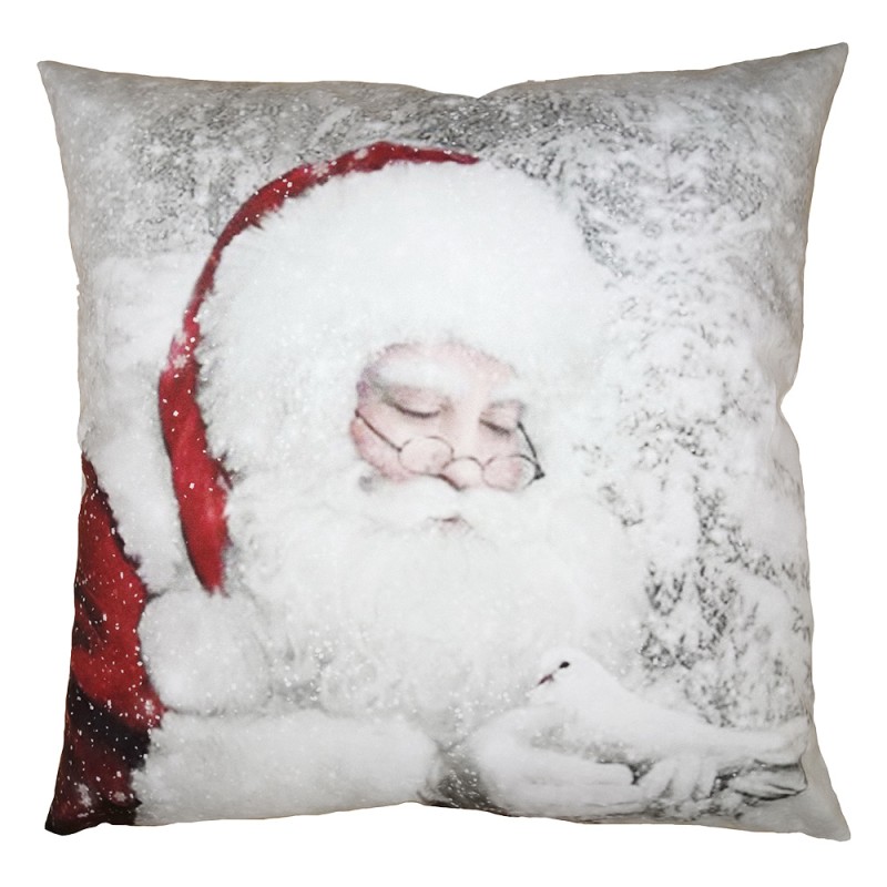Clayre & Eef Kissenbezug 45x45 cm Weiß Rot Polyester Weihnachtsmann