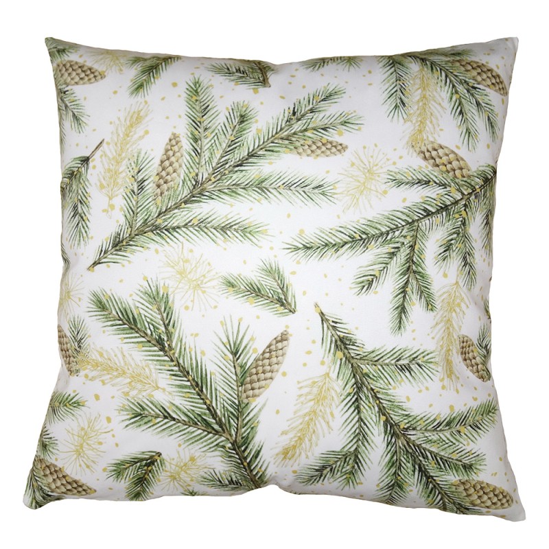 Clayre & Eef Cushion Cover 45x45 cm Green White Polyester Pinecones