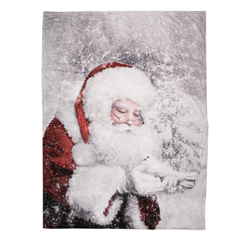 Clayre & Eef Plaid  130x170 cm Wit Grijs Polyester Kerstman