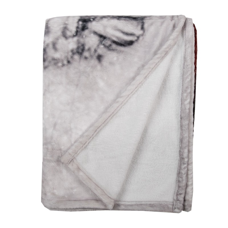 Clayre & Eef Throw Blanket 130x170 cm White Grey Polyester Santa Claus