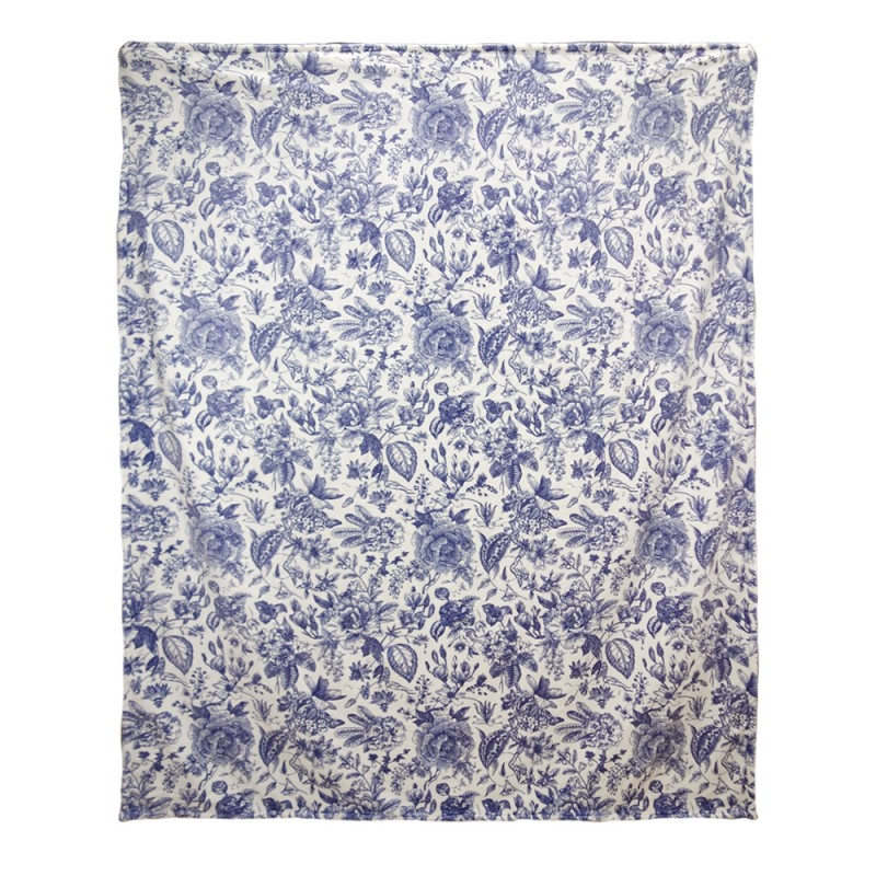 Clayre & Eef Plaid 130x170 cm Bianco Blu  Poliestere Rettangolo Fiori