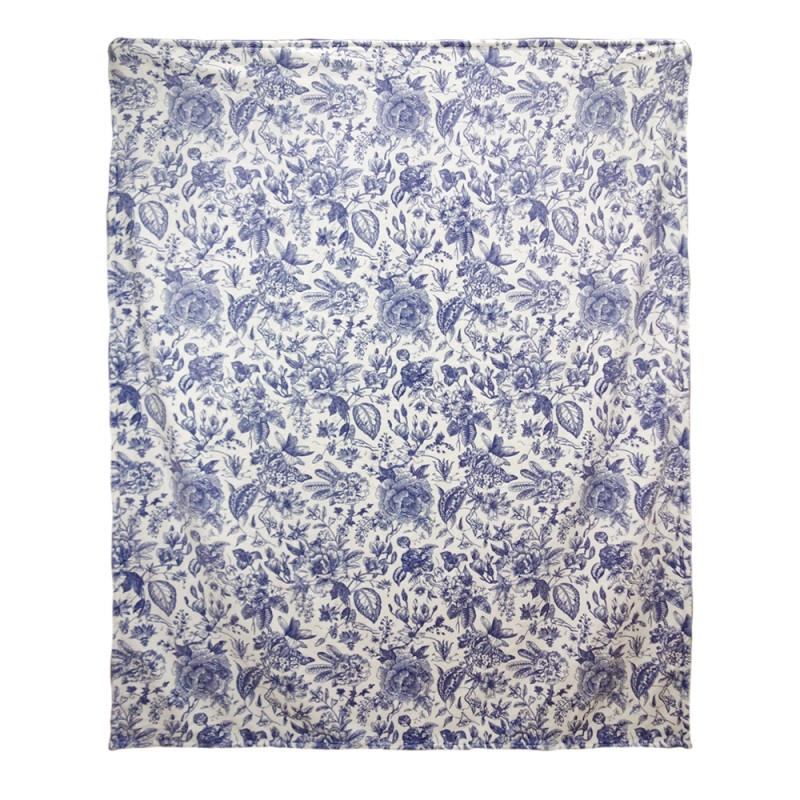 Clayre & Eef Couverture 130x170 cm Blanc Bleu Polyester Rectangle Fleurs