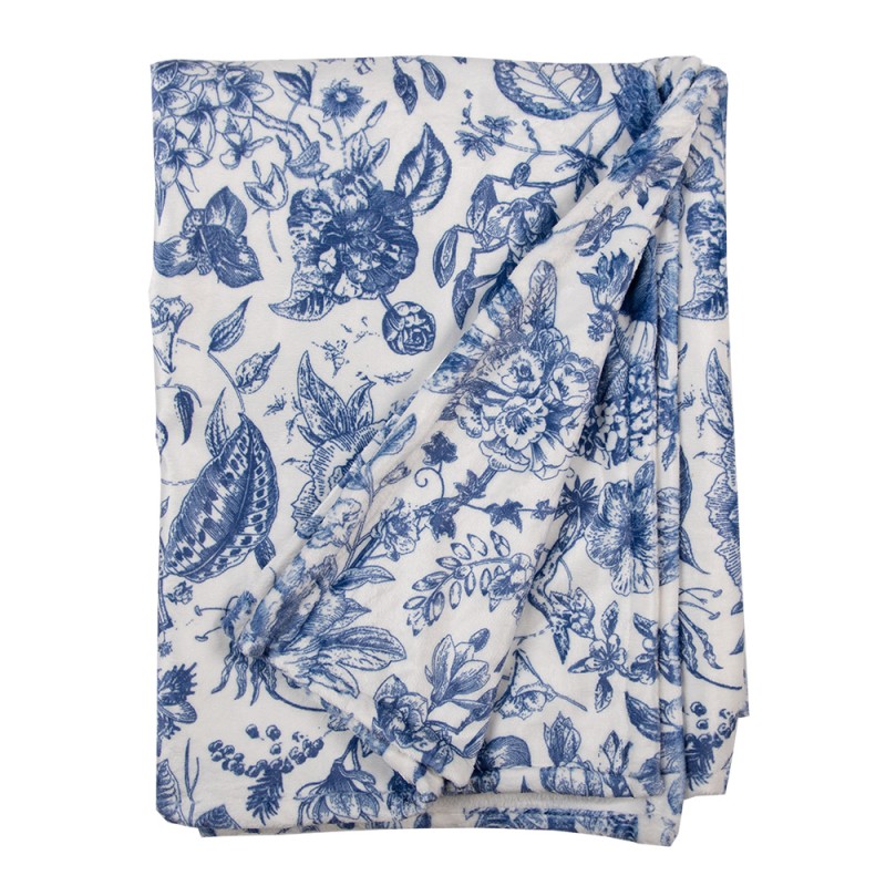 Clayre & Eef Tagesdecke 130x170 cm Weiß Blau Polyester Rechteck Blumen