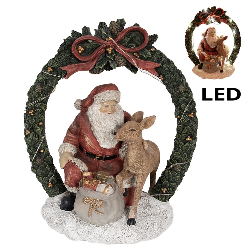 Clayre & Eef Décoration de Noël avec éclairage LED Père Noël 23 cm Rouge Polyrésine